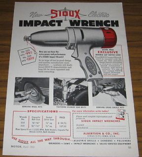 1955 VINTAGE AD SIOUX ELECTRIC IMPACT WRENCH~SERVICE STATIONS