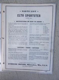 1949 Evinrude Elto Sportster Outboard Motor Parts Manual 4432 List 