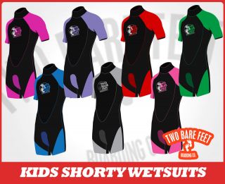 New Two Bare Feet Entry Shorty Kids Wetsuit   8 Sizes