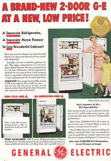 1950 General Electric Refrigerator Brand new 2 door G E, Print Ad