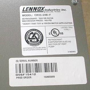 NEW OLD STOCK LENNOX EVAPORATOR COILS CONDENSING UNITS HEAT PUMPS CR33 