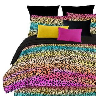 Rainbow Leopard Print Comforter Set Luxurious Soft w/ Sham Girl Dorm 