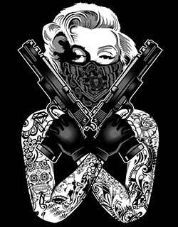   Monroe T Shirt Gangsta Pose With Tats Guns Bandana Tee Marilyn Shirt