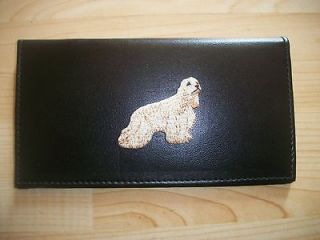 Cocker Spaniel Dog Black Leather Checkbook Cover
