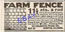 1914 INTERLOCKING FARM WOVEN WIRE FENCE AD MORTON IL