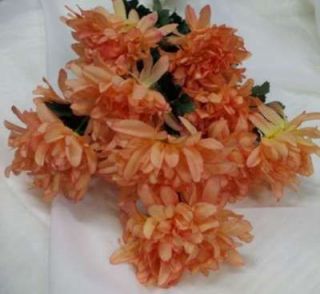 Peach Coral Mum Fall Silk Flowers Bush x14 Blooms F724 