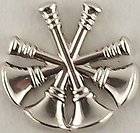 Fire Dept 4 Bugles 3/4 Nickel silver Pair Collar Pins Rank Insignia 