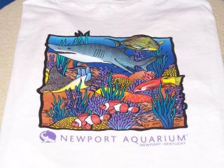   AQUARIUM Shark Ray Clown Fish Colorful Ocean Life T Shirt New L