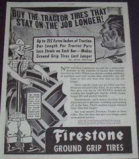1943 FIRESTONE GROUND GRIP FARM TRACTOR TIRES AD ART
