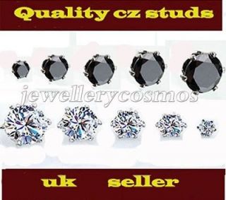   On Black White Round Cubic Zirconia CZ Stud Earrings Mens Lady