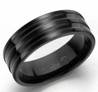   Black Titanium Triple Groove Comfort Fit Wedding Band Ring Size 13