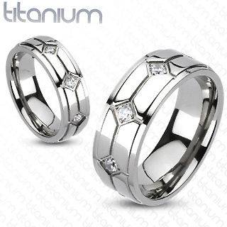8mm Titanium Cubic Zirconia Comfont Fit Band Mens Wedding Ring