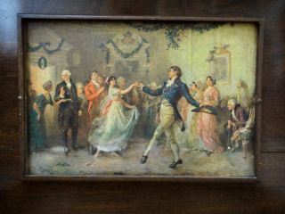 antique victorian FLATWARE WOOD BOX CHEST elegant dancers ballroom 
