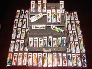NEW Plano 3 Tray Tackle Box with 64 NEW Bass Fishing Lures