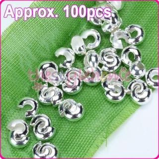 100 Silver Tone Crimp Knot Covers Beads Jewelry Finding NEW