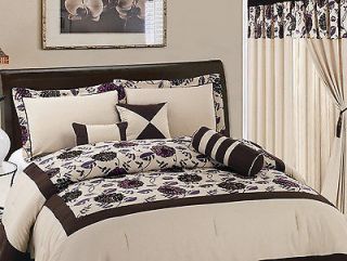 15PC Purple Flannel *Daisy* Seashell Color King Comforter w/Curtain 