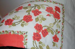VINTAGE TABLECLOTH, ORANGE WITH ROSES   VERY LARGE