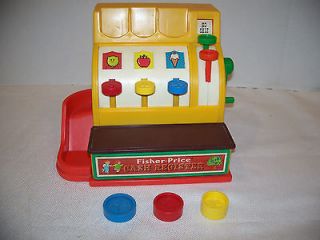 VINTAGE FISHER PRICE TOY CASH REGISTER W/ 3 COINS #2 PRETEND PLAY #926 