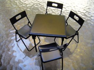   Miniatures ~ Nice Black Metal Card Table & 4 Chairs Set ~ Folding Set