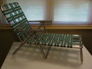   Retro Childs Folding Aluminum Webbed Chaise Lounge Patio Lawn Chair