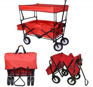   Folding Portable Wagon Cargo Toddler Cart Trailer with Canopy Utility