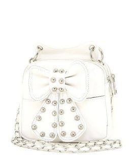 White Small Bow Tie Faux Leather Messenger Crossbody Handbag for Sale 