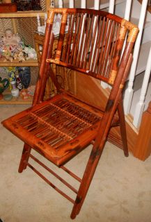 VINTAGE FOLDING ASIAN SOLID RATTAN CANE DESK SEWING CHAIR BAMBOO WOOD 