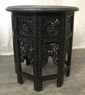Antique Middle Eastern Carved Folding Octagonal Table