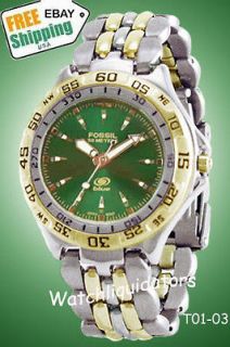 Fossil Blue 2 Tone Band, Green Dial, Mens Flawless New Condition Sport 