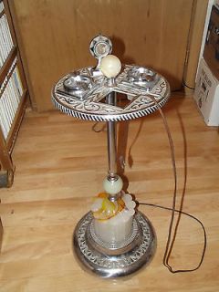 VINTAGE DECO CIGARETTE SMOKING STAND WITH LIGHTER & ASH TRAYS LIGHT 