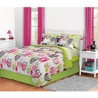 Green Pink Girls Owl QUEEN Comforter/ Skirt/ Sheets Set (8PC Bed 