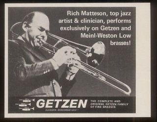 1975 Rich Matteson photo Getzen trombone print ad