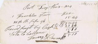 Franklin Stove Purchase   Note, Troy, NY, 1824