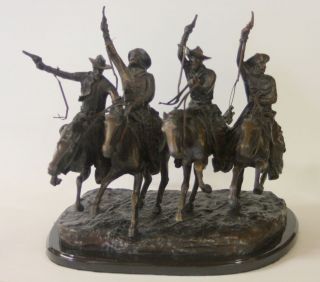 FREDERIC REMINGTON COMING THROUGH THE RYE BRONZE SCULPTURE ON MARBLE 
