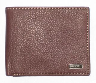 New Fossil Mens Wallet Brown Leather Hood Traveler zip coin pocket 8CC 