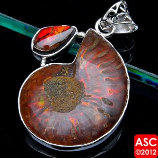   AMMOLITE FOSSIL 925 STERLING SILVER SIGNATURE PENDANT 1 3/4 JEWELRY