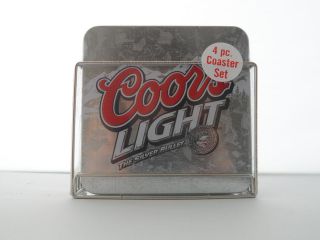 Lot Of 1 Coors Light Metal Bar Drink 4 Coasters w/ Rack New Beer 