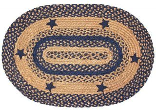 Barn Star Area Rug (Navy Blue) braided oval primitive country decor