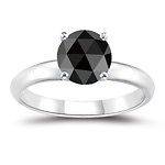   AAA BLACK ROSE CUT DIAMOND SOLITAIRE ENGAGEMENT RING 14K WHITE GOLD