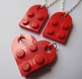 Lego Heart Set of 2 Friendship Best Friend Necklaces Joins to make a 
