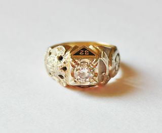 Vintage 10K &14K Gold Masonic Ring 0.60CT 70CT Diamond Ring