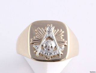 CUSTOM* Past Master Masonic Emblem Masons Ring   14k Gold Solid Back 