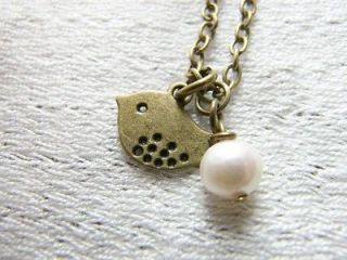  Dainty Necklace with Freshwater Pearl   Little Birdie   Cute Kawaii