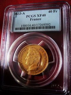 FRANCE GOLD PCGS XF40 1833 40 FRANCS LOUIS PHILIPPE I FRENCH OR