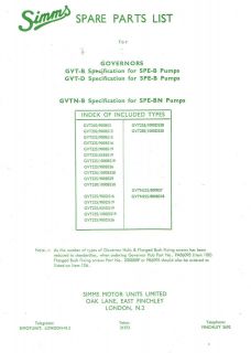 CAV SIMMS SPGE M SERIES FUEL INJECTION PUMPS ILLUSTRATED PARTS LIST