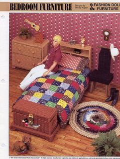 Bedroom Furniture Barbie/Ken Bed Chest Chair Dresser Plastic Canvas 