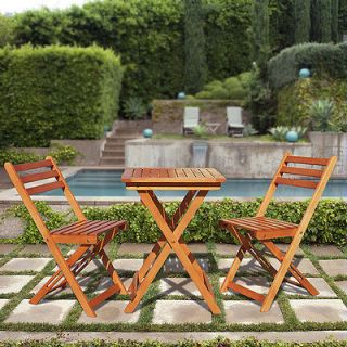 Wood Wooden Outdoor Patio Lawn Furniture 3 Pc Piece Bistro Set NEW