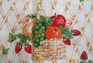 Vintage Kitchen Valance Curtains Red Strawberry Fruit Baskets