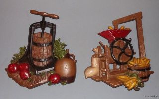   Pair of Homco Metal Kitchen Wall Plaques / Corn Grinder Apple Press