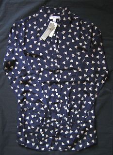 NWT J. Crew Silk Boy Shirt in French Hen Navy $128